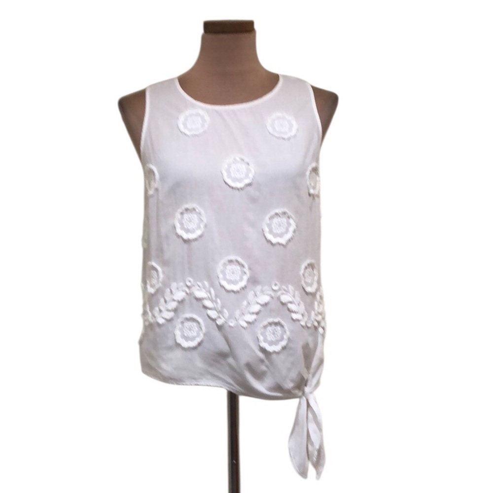Madewell Embroidered Side Tie Tank Top Size Small Ivory Floral Applique
